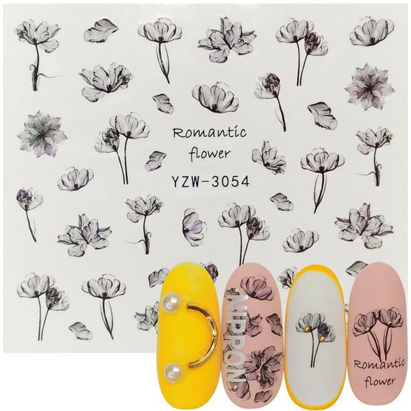 

1 sheet nails sticker 3d flower leaves slider water transfer nail decals for manicure nail art diy transfer sticker decoration, Black