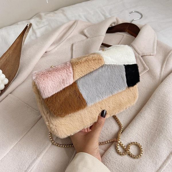 

мешком дос плюшевые женщины сумка цепи лоскутная crossbody плеча сумки женский дизайнер сумки женские сумки красочный ремешок