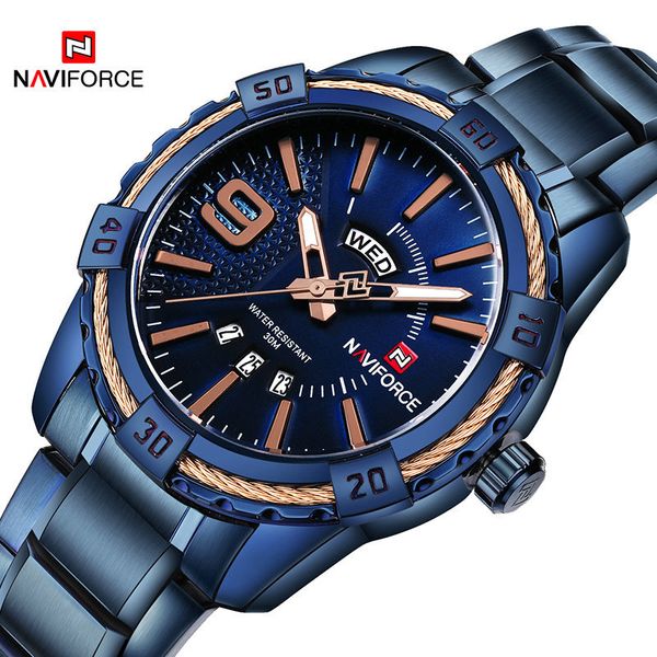 

2020 naviforce brand new men sport watches men's waterproof analog quartz wristwatches man gold stainless steel calendar clock