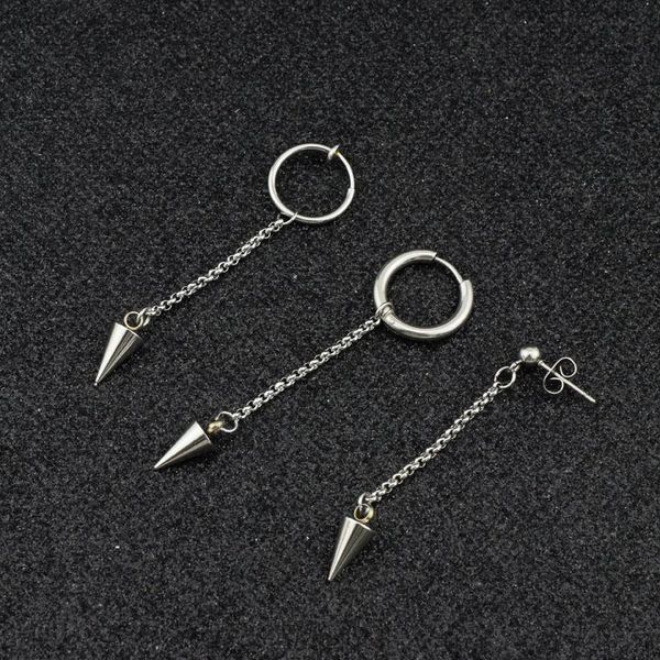 

KPOP Punk Stainless Steel Tapered Tassel EarringEar Clips Korean Idol Couple Hip Hop Rock Prevent allergy All-match Gift BT-508, Golden;silver