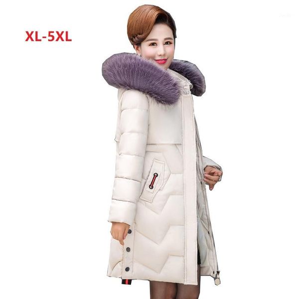 

women 2019 new fur collar parkas plus size 6xl winter jackets hooded slim thick outwear long warm cotton coats snow -25 degree1, Black