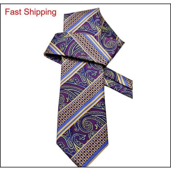 

wholesale e9 mens ties multicolor purple yellow blue paisley stripes neckties 100% qylrjd homes2007, Blue;purple