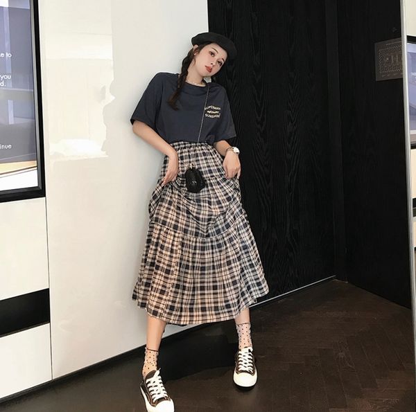 

2020 летняя пухлые мм нового большого размера женщины в западном стиле футболка письма футболки живот покрытие похудения юбка из двух частей, Gray