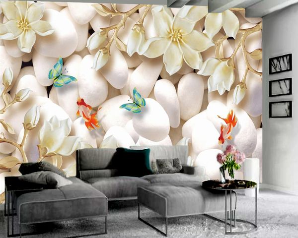 

silk 3d wallpaper delicate flowers white stone 3d wallpaper premium atmospheric interior decoration 3d mural wallpaper