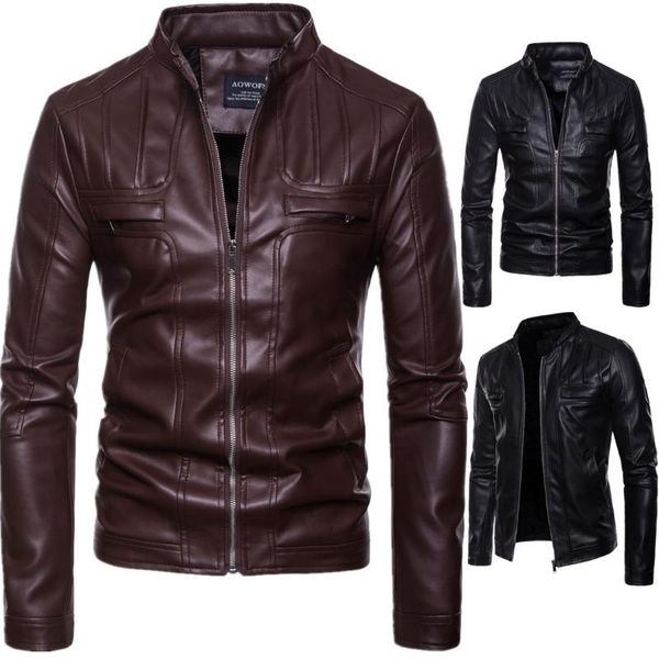 

men leather jackets new arrival motorcycle stand-up collar handsome leather jacket biker jacket men, Black