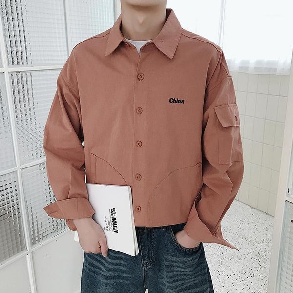 

2019 spring new campus style korean version of men's loose long-sleeved thin solid color casual shirt small fresh1, White;black