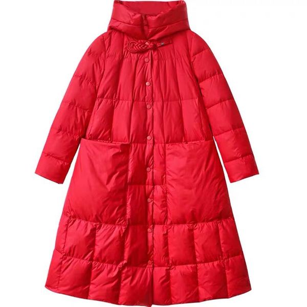 

loose hooded long 90% down jacket ladies retro red coat fashion plus size warm casual clothing 2020 winter new, Black
