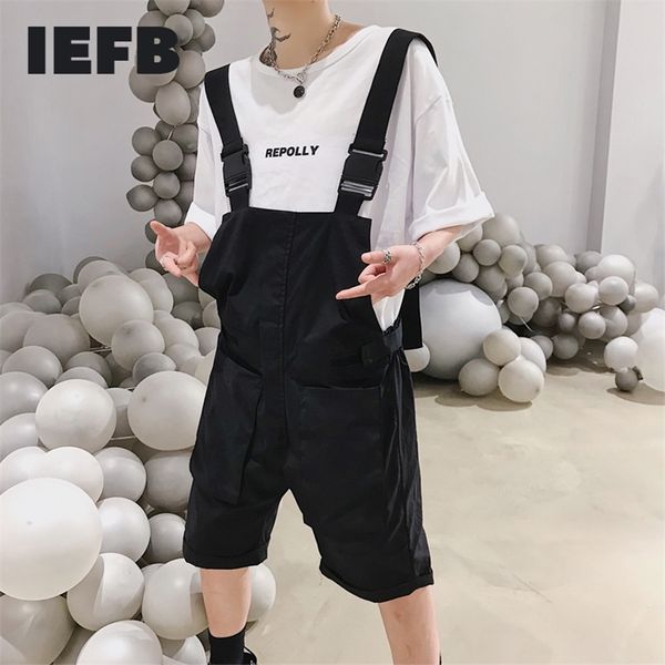 

iefb /men's wear thin belt overalls shorts for male summer new casual knee length pants fashion loose korean clothes 9y2464 201109, Black