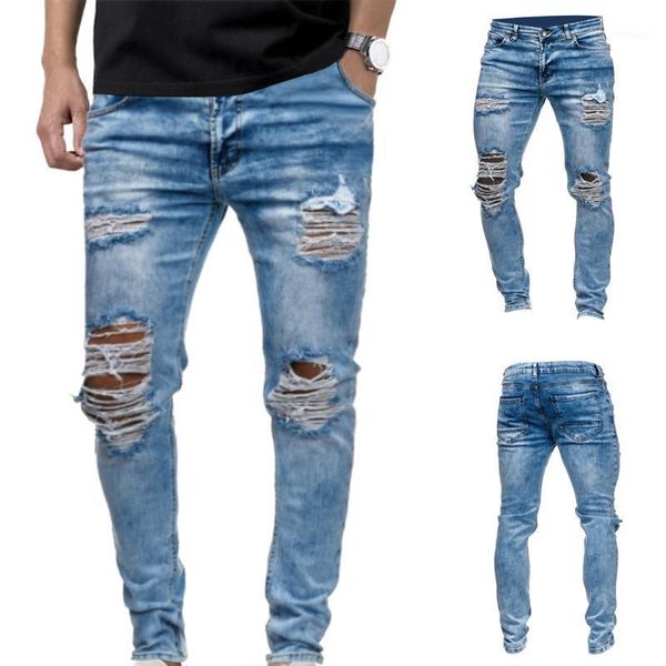 

mens ripped jeans for men casual blue skinny slim fit denim pants biker hip hop jeans hole denim pants streetwear new 20201