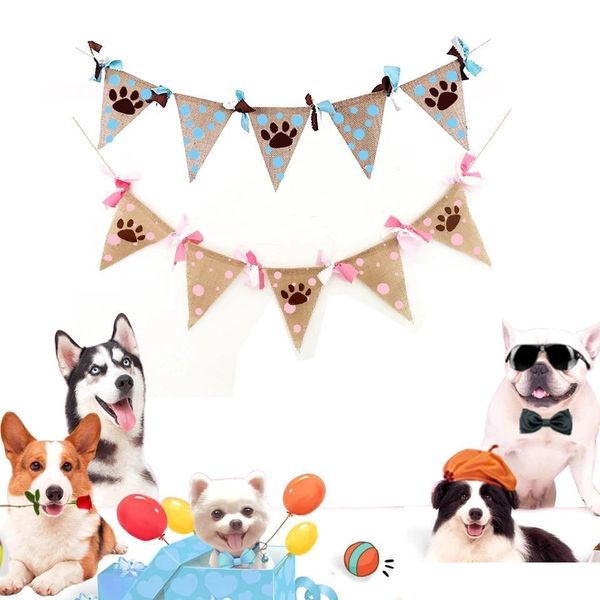 

2021 dog paw dot pennant banner bunting garland banner for pet party decor pet birthday flag hanging decoration