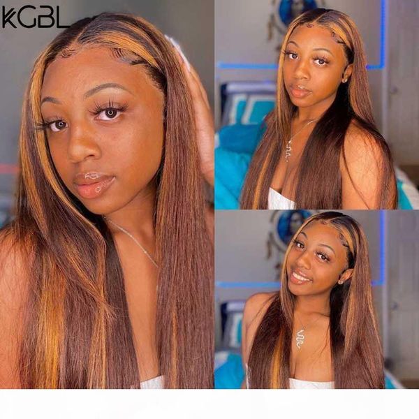 

kgbl highlight straight t-part lace front human hair wigs 8-24'' brazilian with baby hair 150 density non-remy wig medium ratio, Black;brown
