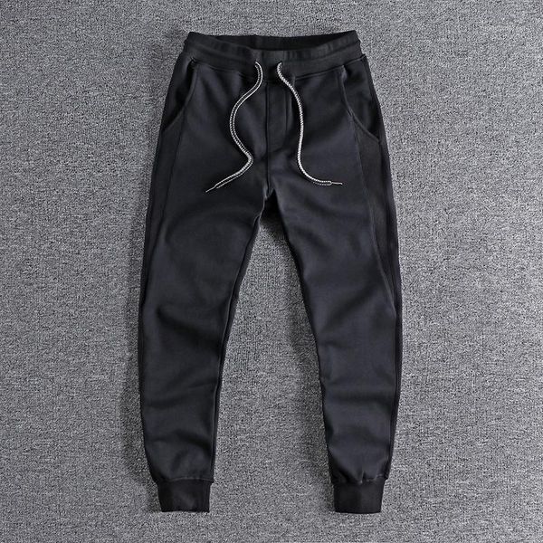 

handsome trouser side panel trend versatile drawstring sports leggings winter plush warm men's casual pants 06741, Black