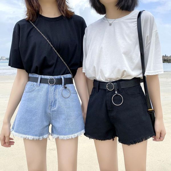 

2020 fashion shorts women summer high waisted denim vintage jeans female cool new casual loose straight denim shorts plus xxl1, Blue