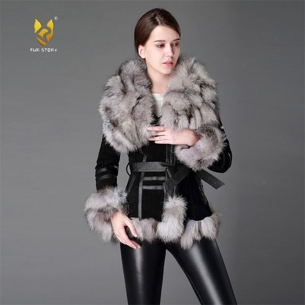 

women's coats leather fur coat fox fur collar womens spring jackets women jacket winter jacket women fur story fs13055 201212, Black