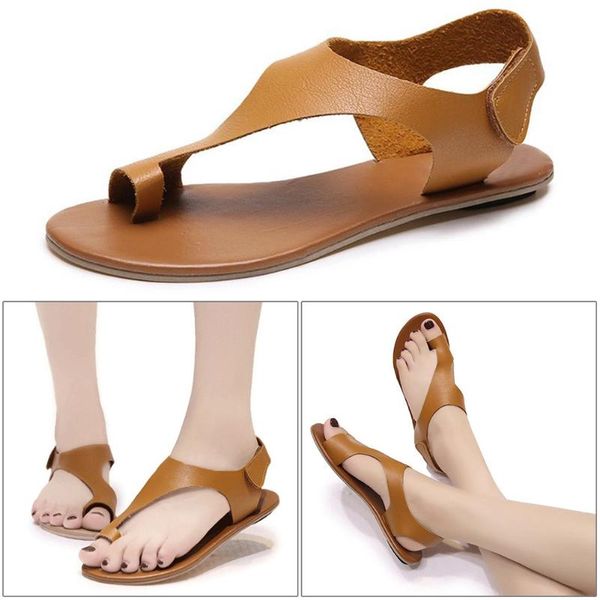 

artificial pu cool daily thread gluing casual beach walking women sandals solid clip toe flat summer home correct lightweight, Black