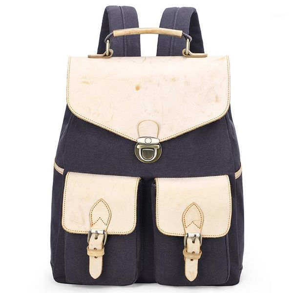 

school bags design comfortable canvas fog wax leather lapbackpack for girls1