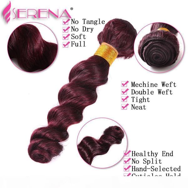 

brazilian ombre human hair 99j burgundy wine red ombre hair weave bundles loose wave wavy human hair extensions 4pcs lot 4x4 lace closure, Black;brown