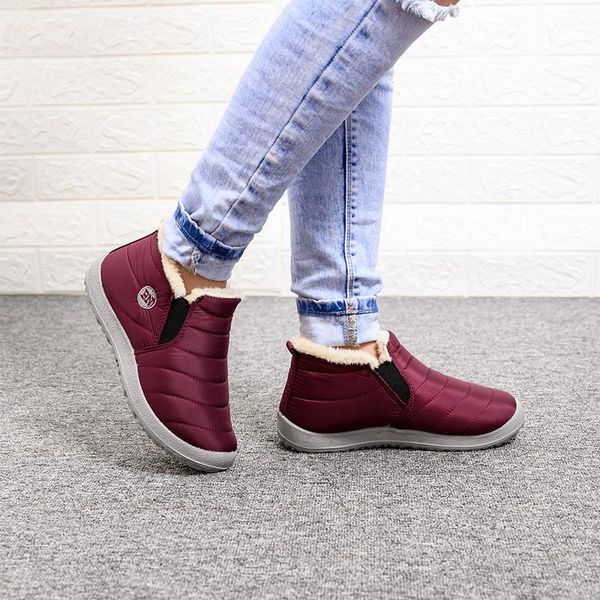 

snow warm winter women boots woman plush ankle boots ladies waterproof footwear female slip on platform shoes plus size 35-45, Black