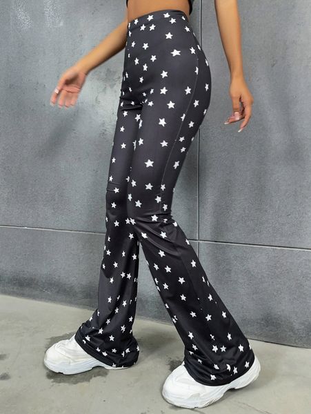 

elastic waist star print pants k423#, Black;white