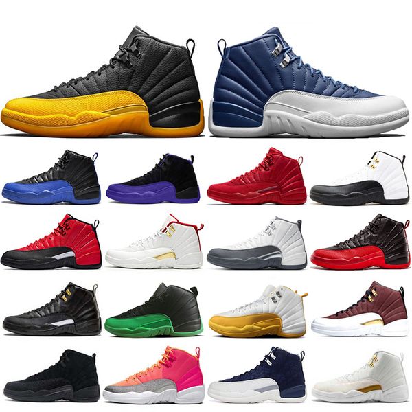 

new michigan indigo 12 12s mens basketball shoes university-gold flu game gym red 12s taxi playoffs gs sports trainers sneakers shoes 7-13, White;red