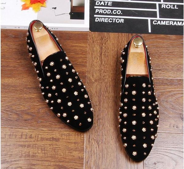 

black spikes 2020 new brand mens loafers luxury shoes denim and metal sequins casual men shoes 38-45
