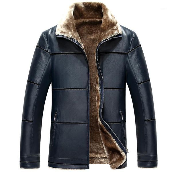 

winter jackets men pure color leisure leather coat collar zipper man-made leather jackets and coats for men1, Black