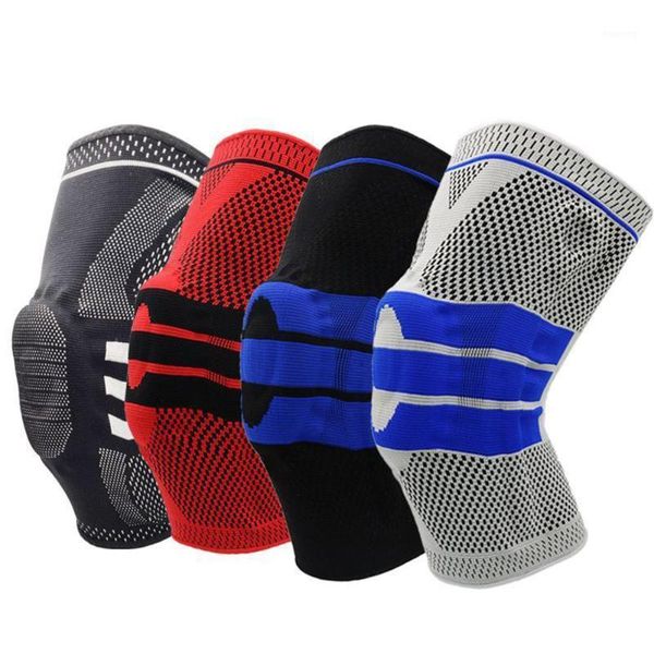 

elbow & knee pads 1pc 3d weaving silicone supports brace volleyball basketball meniscus patella protectors sports safety kneepads1, Black;gray