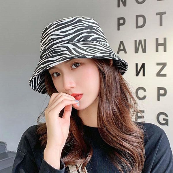 

zebra 2021 bucket hats women caps beach wide girl brim designer fashion fishman black white hats lady summer fall sun, Blue;gray