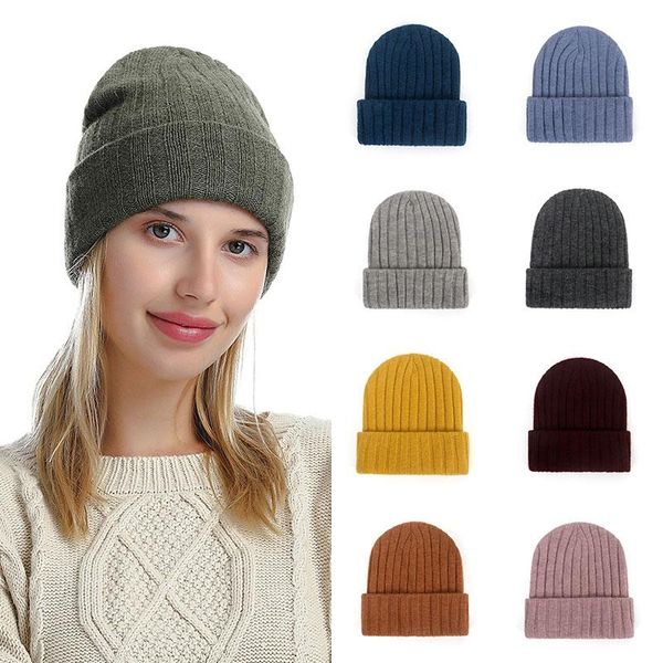 

beanie/skull caps 2021 winter keep warm cotton woolen cap knitted hats ear protection beanie women classic stripe pullover, Blue;gray
