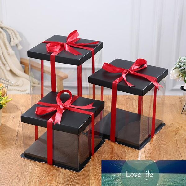 22 * 22 * 16 cm bianco nero blu scatola per torta quadrata trasparente alta per la torta della festa di compleanno scatola trasparente per confezione regalo