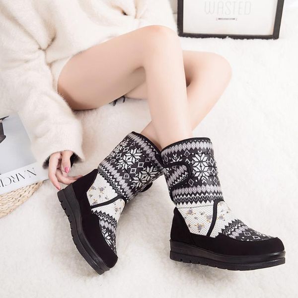 

women boots fashion ladies shoes women snow boots female insole suede toe printed short plush shoes zapatos de mujer, Black
