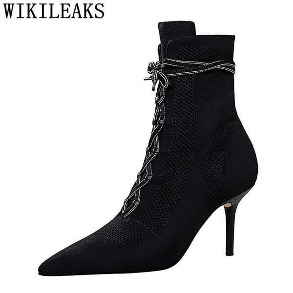 

boots lace up high heels women shoes autumn fashion stiefeletten damen bottines pour les femmes zapatos1, Black