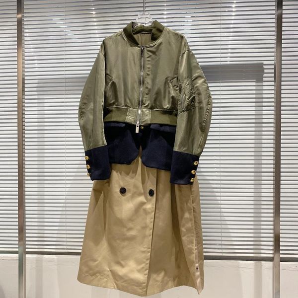 

2020 web new celebrity in the fall jacket hem sew silken cloth long face trench coat off two coats 0ryg, Black;brown