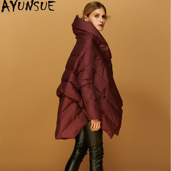 

ayunsue winter coat women duck down jacket hooded fashion women's jackets loose cloak big size parka chaquetas para mujer kj597, Black