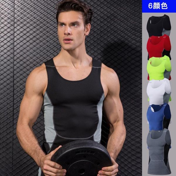 

men tight sport vest fitness compression training tank jogging quick dry size s to xxxl high elastic breathable cycling, Black;blue