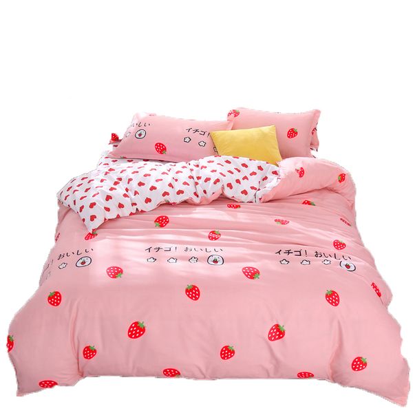

3/4pcs bedding set pink strawberry fashion bed sheets  size luxury bedding set bed sheet sets duvet cover set king size c0223