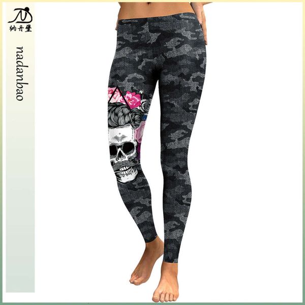 

2020 new skull head camouflage digital printing low waist leggings tights kdk1768, Black;white