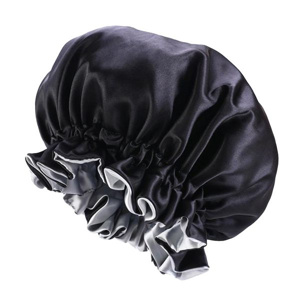 

elastic women satin night sleep cap hair bonnet hat shower caps for curly hair, double layer, Brown