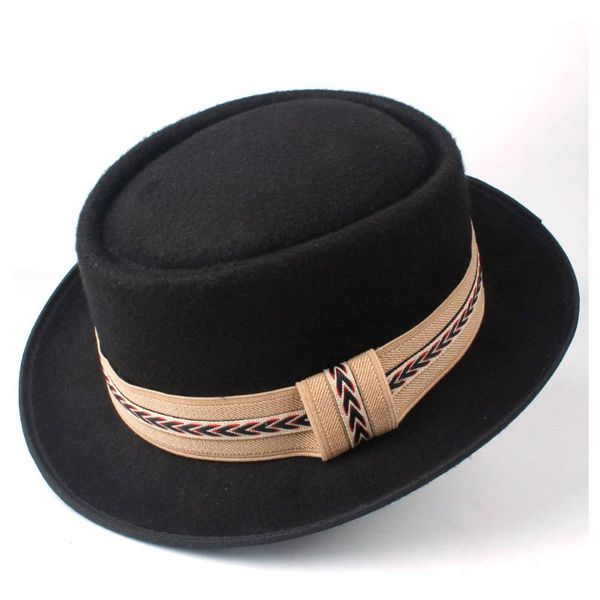 

wide brim hats men women pork pie hat wool trilby fedora flat jazz boater outdoor casual fascinator size 58cm, Blue;gray