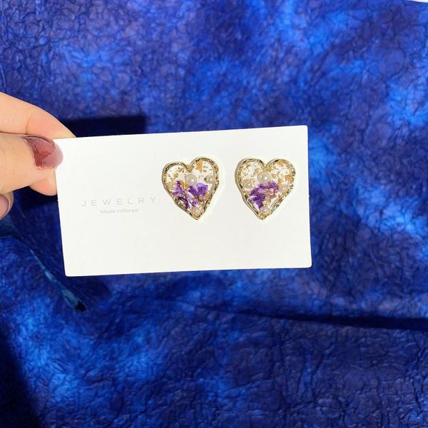 

новый корейский фиолетовый лаванда серьги ручной работы жемчужина перл цветок металлические серьги серьги золото для женщин мода 2020 украше, Golden