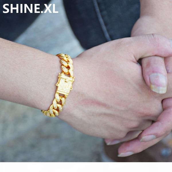 

12mm curb cuban link bracelet gold silver thick heavy copper material iced out cz chain bracelet 8, Black