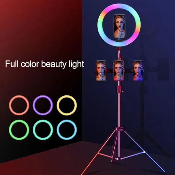 

rgb led ring light phone holder pgraphy fill light 2 diameters can be selected 1.6m tripod dimmable remote for p video