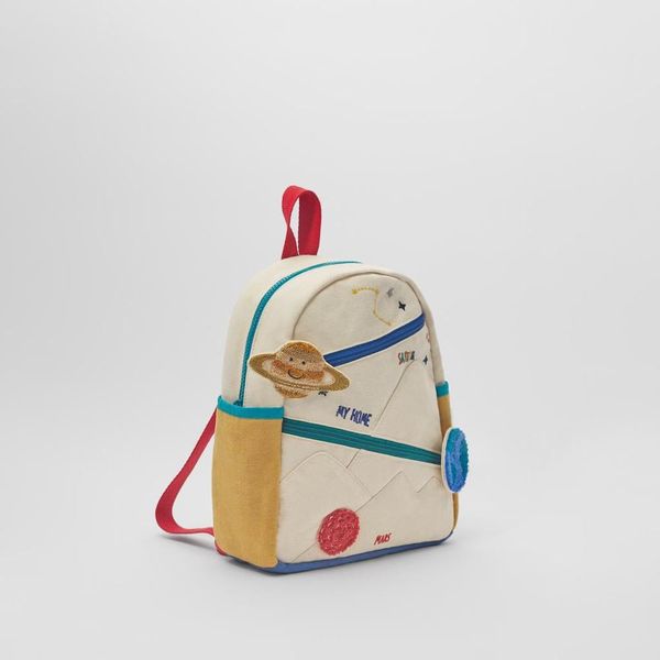 

new children's stitching cotton canvas earth star ball embroidery backpack cute girl color matching casual small school bag c0202