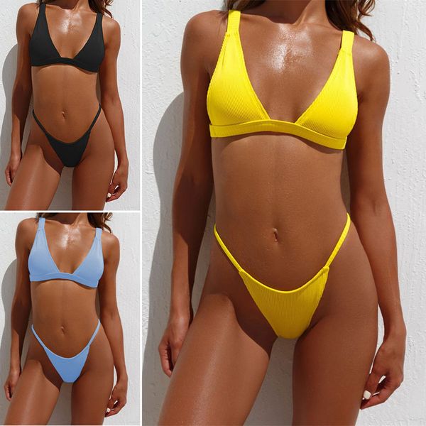 

chanshuang new 2019 solid women's split swimsuit beach bikini