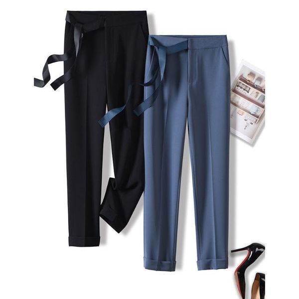 

suit pants women's straight loose summer and autumn new high waist black loose casual pants nine feet ladies trousers, Black;white