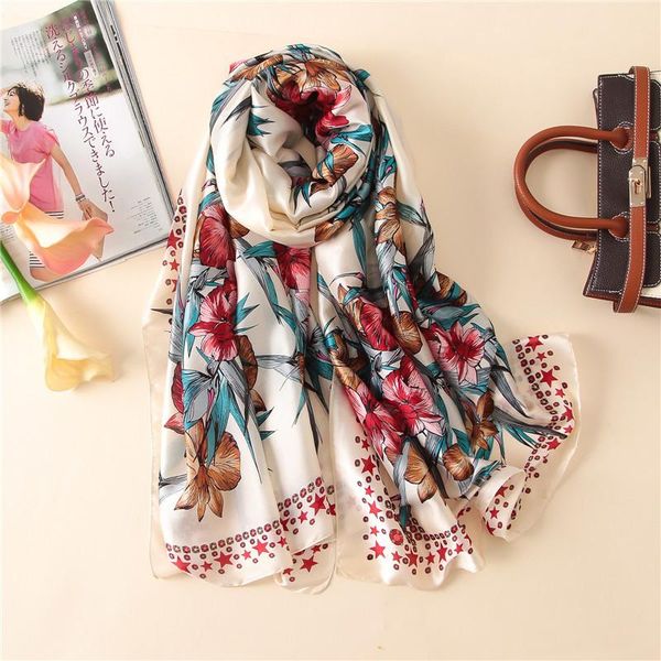 

classic women silk scarf female scarves ladies beach wrap chiffon shawl floral printed sunscreen bandanna foulard muffler, Blue;gray