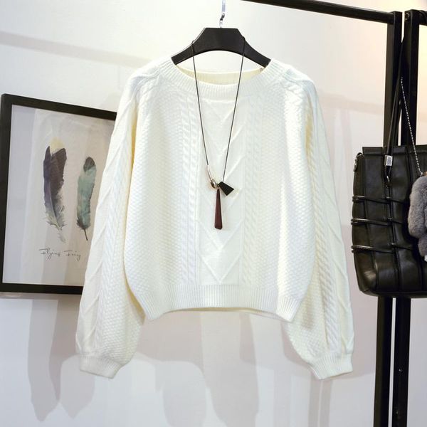 

свитер женский пуловер 2020 осень и зима новый свободная мода короткие рукава фонарь высокая талия небольшой вязаный свитер пальто джакке, White;black