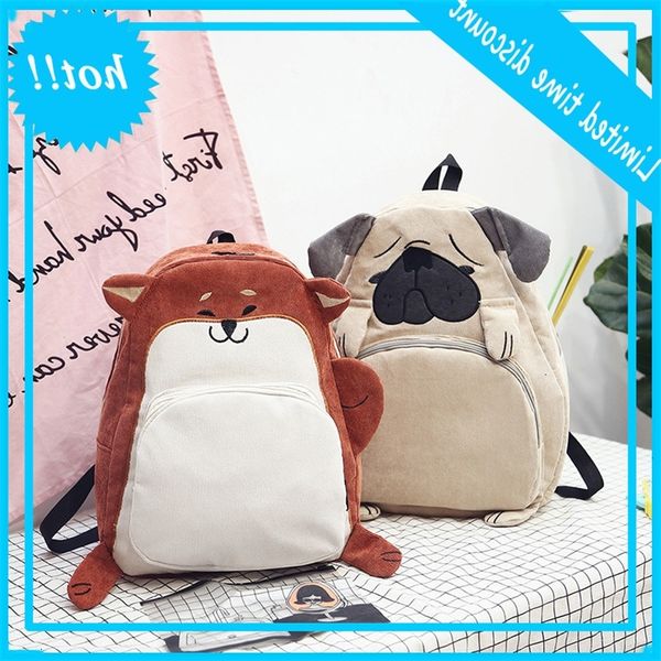 

2020 corduroy embroidery funny animal student bag creative cute soft girl backpack