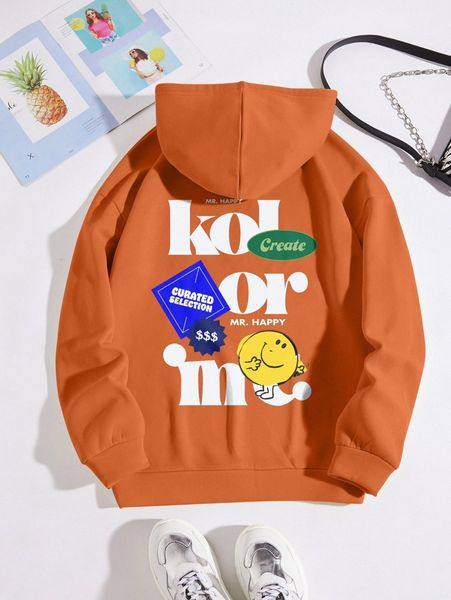 

cartoon & letter graphic drawstring thermal lined hoodie b3vw#, White;black