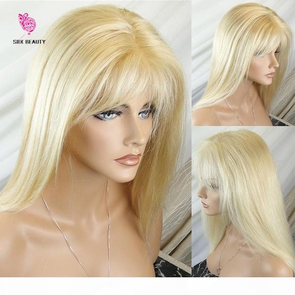 

613 platinum blonde full lace wigs vrigin brazilian hair blonde lace front wig silky straight blonde human hair wig with baby hair, Black;brown